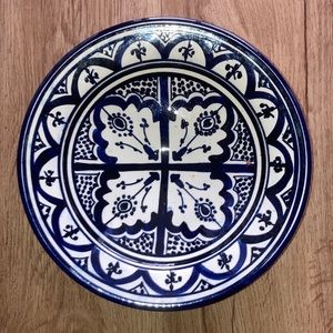 Moroccan Ceramic bowl dish,handmade,two imperfections bottom signature mark,blue
